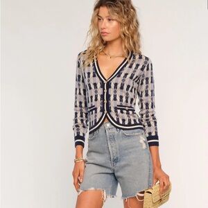 Heartloom Navy and Cream Patterned Cardigan